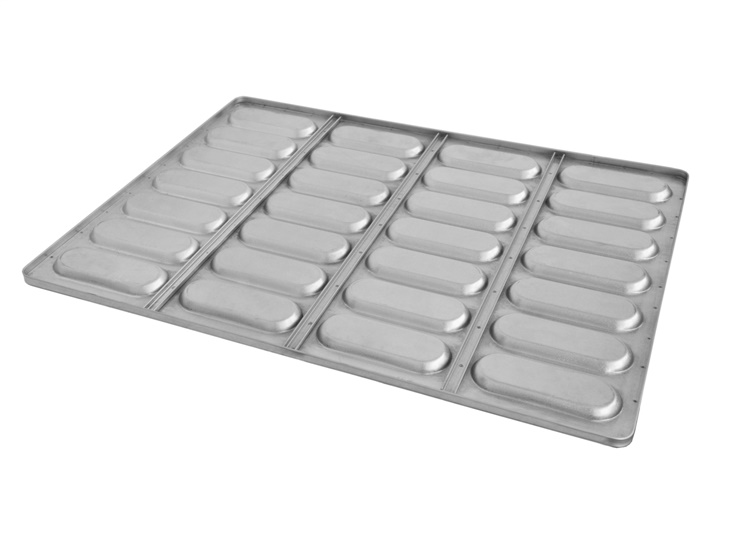 Pan with moulds for hot-dog rolls