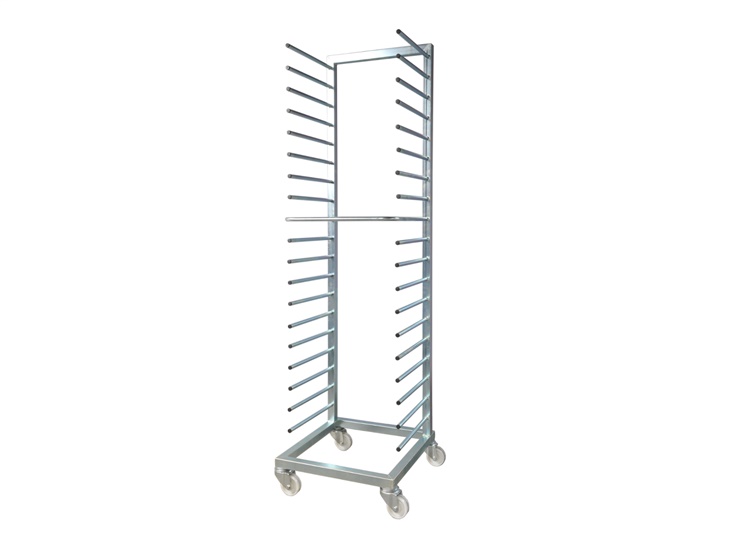 Trolley with pegs for trays